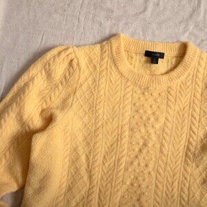 J.Crew Stretch Wool Alpaca Cable Knit Crewneck Gathered Shoulder Sweater Large